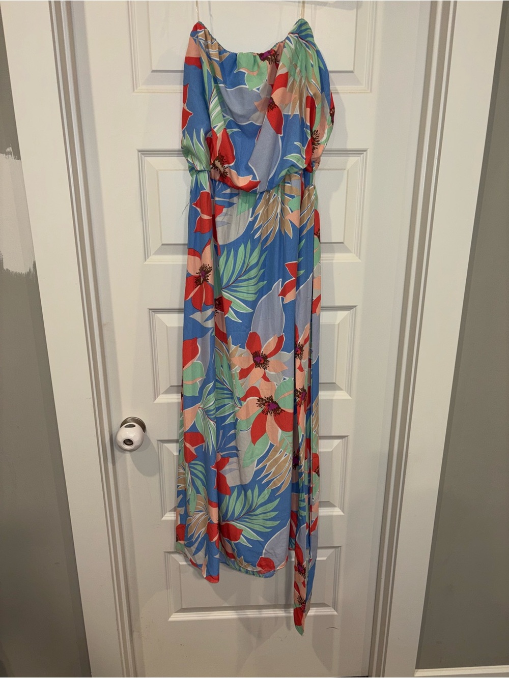 Tropical Floral Blue Maxi Dress